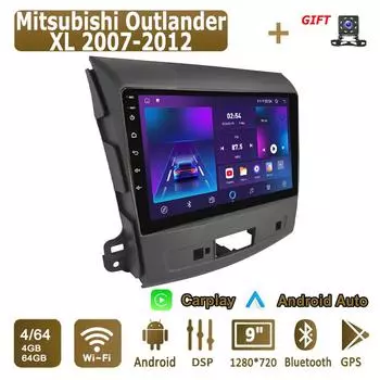 Android Carplay автомобильное радио для Mitsubishi Outlander XL 2007-2012 мультимедийный проигрыватель головное устройство стерео GPS навигация BT WIFI 4+64 ГБ 1+16GB,A