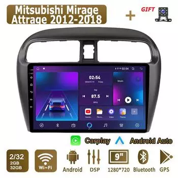 Android Carplay автомобильное радио для Mitsubishi Mirage Attrage 2012-2018 мультимедийный проигрыватель головное устройство стерео GPS навигация BT WIFI 2+32 ГБ 1+16GB