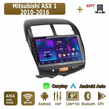 Android Carplay автомобильное радио для Mitsubishi ASX 1 2010-2016 мультимедийный проигрыватель головное устройство стерео GPS навигация BT WIFI 4+64 ГБ 1+16GB