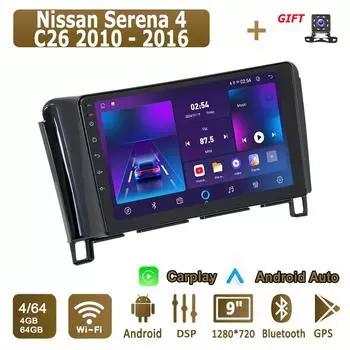 Android Carplay автомобильное радио для Nissan Serena 4 C26 2010 - 2016 мультимедийный проигрыватель головное устройство стерео GPS навигация BT WIFI 4+64 ГБ 1+16GB