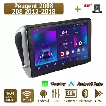 Android Carplay автомобильное радио для Peugeot 2008 208 2012-2018 мультимедийный проигрыватель головное устройство стерео GPS навигация BT WIFI 4+64 ГБ 1+16GB