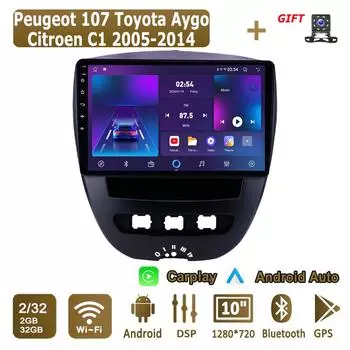 Android Carplay автомобильное радио для Peugeot 107 Toyota Aygo Citroen C1 2005-2014 мультимедийный проигрыватель головное устройство стерео GPS навигация BT WIFI 2+32 ГБ 1+16GB