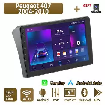 Android Carplay автомобильное радио для Peugeot 407 2004-2010 мультимедийный проигрыватель головное устройство стерео GPS навигация BT WIFI 4+64 ГБ 1+16GB