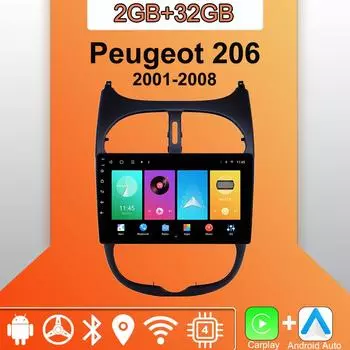 Android Carplay автомобильное радио для Peugeot 206 2001-2008 мультимедийный проигрыватель головное устройство стерео GPS навигация BT WIFI 2+32 ГБ 1+16GB