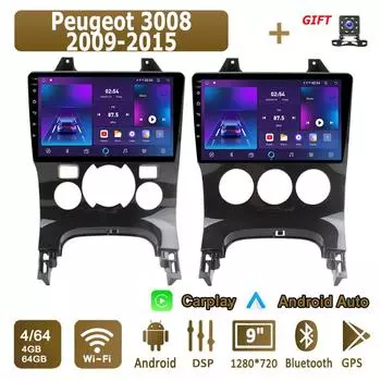 Android Carplay автомобильное радио для Peugeot 3008 2009-2015 мультимедийный проигрыватель головное устройство стерео GPS навигация BT WIFI 4+64 ГБ 1+16GB,A