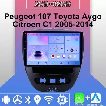 Android Carplay автомобильное радио для Peugeot 107 Toyota Aygo Citroen C1 2005-2014 мультимедийный проигрыватель головное устройство стерео GPS навигация BT WIFI 2+32 ГБ 1+16GB