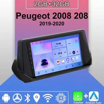 Android Carplay автомобильное радио для Peugeot 2008 208 2019-2020 мультимедийный проигрыватель головное устройство стерео GPS навигация BT WIFI 2+32 ГБ 1+16GB