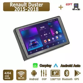 Android Carplay автомобильное радио для Renault Duster 2015-2018 мультимедийный проигрыватель головное устройство стерео GPS навигация BT WIFI 4+64 ГБ 1+16GB