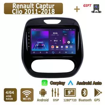 Android Carplay автомобильное радио для Renault Captur Clio 2011-2018 мультимедийный проигрыватель головное устройство стерео GPS навигация BT WIFI 4+64 ГБ 1+16GB