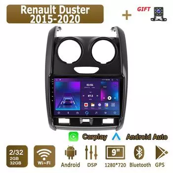 Android Carplay автомобильное радио для Renault Duster 2015-2020 мультимедийный проигрыватель головное устройство стерео GPS навигация BT WIFI 2+32 ГБ 1+16GB