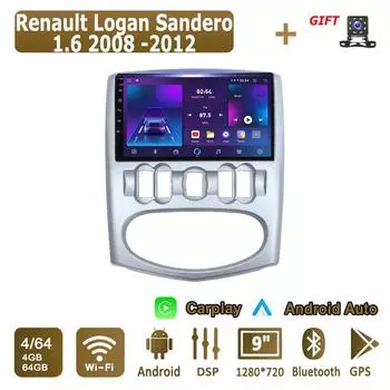 Android Carplay автомобильное радио для Renault Logan Sandero 1.6 2008 -2012 мультимедийный проигрыватель головное устройство стерео GPS навигация BT WIFI 4+64 ГБ 1+16GB