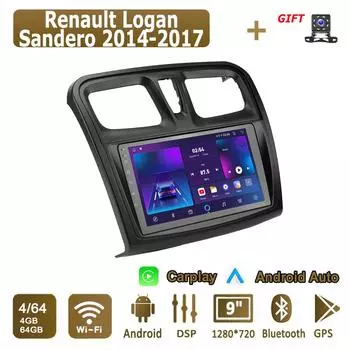 Android Carplay автомобильное радио для Renault Logan Sandero 2014-2017 мультимедийный проигрыватель головное устройство стерео GPS навигация BT WIFI 4+64 ГБ 1+16GB