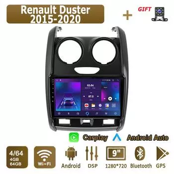 Android Carplay автомобильное радио для Renault Duster 2015-2020 мультимедийный проигрыватель головное устройство стерео GPS навигация BT WIFI 4+64 ГБ 1+16GB