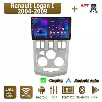 Android Carplay автомобильное радио для Renault Logan I 2004-2009 мультимедийный проигрыватель головное устройство стерео GPS навигация BT WIFI 4+64 ГБ 1+16GB