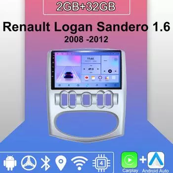 Android Carplay автомобильное радио для Renault Logan Sandero 1.6 2008 -2012 мультимедийный проигрыватель головное устройство стерео GPS навигация BT WIFI 2+32 ГБ 1+16GB