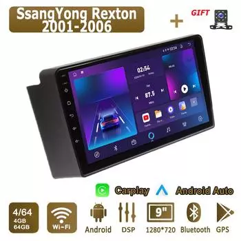Android Carplay автомобильное радио для SsangYong Rexton 2001-2006 мультимедийный проигрыватель головное устройство стерео GPS навигация BT WIFI 4+64 ГБ 1+16GB