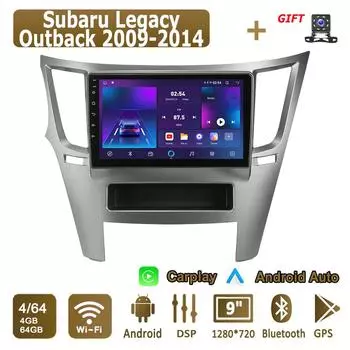 Android Carplay автомобильное радио для Subaru Legacy Outback 2009-2014 мультимедийный проигрыватель головное устройство стерео GPS навигация BT WIFI 4+64 ГБ 1+16GB
