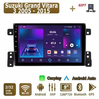 Android Carplay автомобильное радио для Suzuki Grand Vitara 3 2005 - 2015 мультимедийный проигрыватель головное устройство стерео GPS навигация BT WIFI 2+32 ГБ 1+16GB