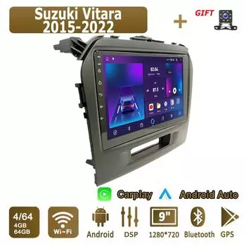 Android Carplay автомобильное радио для Suzuki Vitara 2015-2022 мультимедийный проигрыватель головное устройство стерео GPS навигация BT WIFI 4+64 ГБ 1+16GB