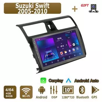 Android Carplay автомобильное радио для Suzuki Swift 2005-2010 мультимедийный проигрыватель головное устройство стерео GPS навигация BT WIFI 4+64 ГБ 1+16GB