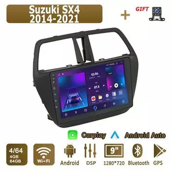 Android Carplay автомобильное радио для Suzuki SX4 2014-2021 мультимедийный проигрыватель головное устройство стерео GPS навигация BT WIFI 4+64 ГБ 1+16GB