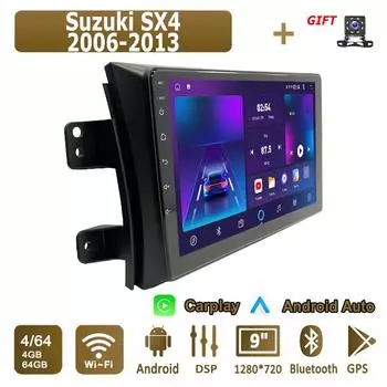 Android Carplay автомобильное радио для Suzuki SX4 2006-2013 мультимедийный проигрыватель головное устройство стерео GPS навигация BT WIFI 4+64 ГБ 1+16GB