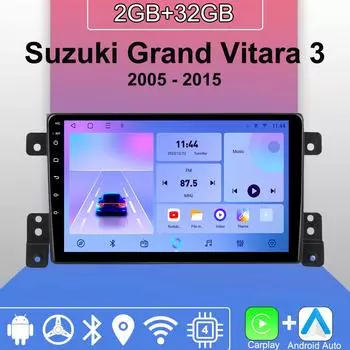 Android Carplay автомобильное радио для Suzuki Grand Vitara 3 2005 - 2015 мультимедийный проигрыватель головное устройство стерео GPS навигация BT WIFI 2+32 ГБ 1+16GB