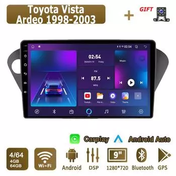 Android Carplay автомобильное радио для Toyota Vista Ardeo 1998-2003 мультимедийный проигрыватель головное устройство стерео GPS навигация BT WIFI 4+64 ГБ 1+16GB