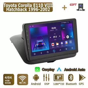 Android Carplay автомобильное радио для Toyota Corolla E110 VIII хэтчбек 1996-2002 мультимедийный проигрыватель головное устройство стерео GPS навигация BT WIFI 4+64 ГБ 1+16GB