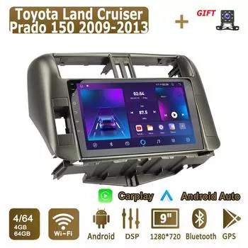 Android Carplay автомобильное радио для Toyota Land Cruiser Prado 150 2009-2013 мультимедийный проигрыватель головное устройство стерео GPS навигация BT WIFI 4+64 ГБ 1+16GB