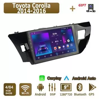 Android Carplay автомобильное радио для Toyota Corolla 2014-2016 мультимедийный проигрыватель головное устройство стерео GPS навигация BT WIFI 4+64 ГБ 1+16GB