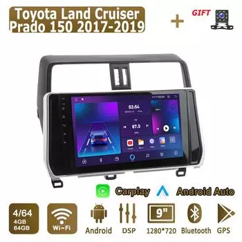 Android Carplay автомобильное радио для Toyota Land Cruiser Prado 150 2017-2019 мультимедийный проигрыватель головное устройство стерео GPS навигация BT WIFI 4+64 ГБ 1+16GB