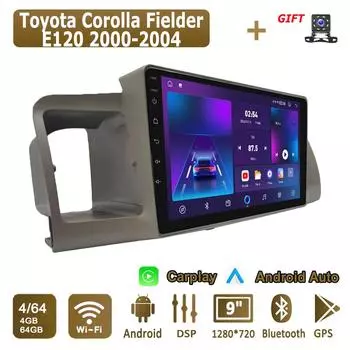 Android Carplay автомобильное радио для Toyota Corolla Fielder E120 2000-2004 мультимедийный проигрыватель головное устройство стерео GPS навигация BT WIFI 4+64 ГБ 1+16GB