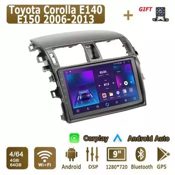 Android Carplay автомобильное радио для Toyota Corolla E140 E150 2006-2013 мультимедийный проигрыватель головное устройство стерео GPS навигация BT WIFI 4+64 ГБ 1+16GB