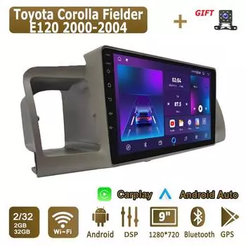 Android Carplay автомобильное радио для Toyota Corolla Fielder E120 2000-2004 мультимедийный проигрыватель головное устройство стерео GPS навигация BT WIFI 2+32 ГБ 1+16GB