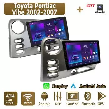 Android Carplay автомобильное радио для Toyota Pontiac Vibe 2002-2007 мультимедийный проигрыватель головное устройство стерео GPS навигация BT WIFI 4+64 ГБ 1+16GB,A