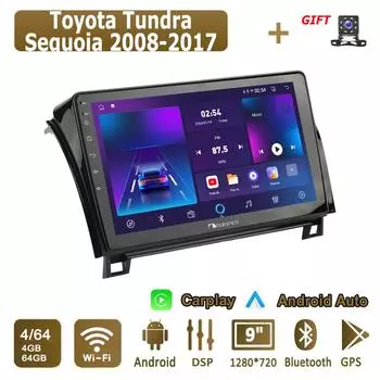 Android Carplay автомобильное радио для Toyota Tundra Sequoia 2008-2017 мультимедийный проигрыватель головное устройство стерео GPS навигация BT WIFI 4+64 ГБ 1+16GB