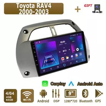 Android Carplay автомобильное радио для Toyota RAV4 2000-2003 мультимедийный проигрыватель головное устройство стерео GPS навигация BT WIFI 4+64 ГБ 1+16GB