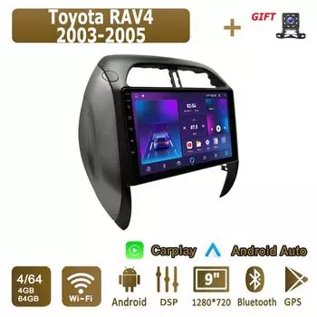 Android Carplay автомобильное радио для Toyota RAV4 2003-2005 мультимедийный проигрыватель головное устройство стерео GPS навигация BT WIFI 4+64 ГБ 1+16GB