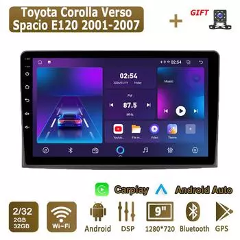 Android Carplay автомобильное радио для Toyota Corolla Verso Spacio E120 2001-2007 мультимедийный проигрыватель головное устройство стерео GPS навигация BT WIFI 2+32 ГБ 1+16GB
