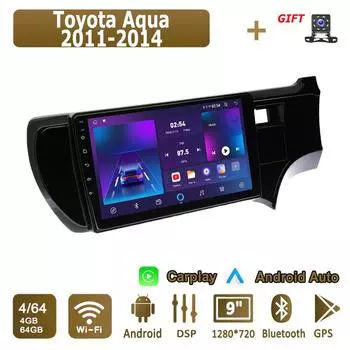 Android Carplay автомобильное радио для Toyota Aqua 2011-2014 мультимедийный проигрыватель головное устройство стерео GPS навигация BT WIFI 4+64 ГБ 1+16GB