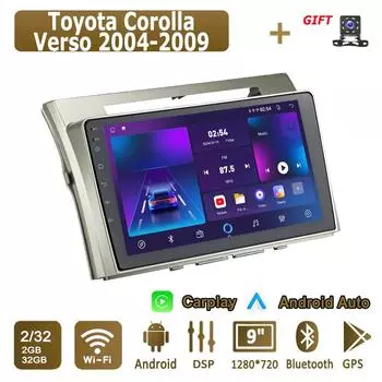 Android Carplay автомобильное радио для Toyota Corolla Verso 2004-2009 мультимедийный проигрыватель головное устройство стерео GPS навигация BT WIFI 2+32 ГБ 1+16GB