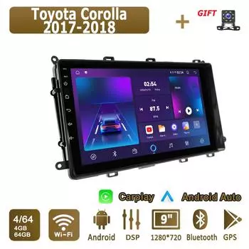 Android Carplay автомобильное радио для Toyota Corolla 2017-2018 мультимедийный проигрыватель головное устройство стерео GPS навигация BT WIFI 4+64 ГБ 1+16GB