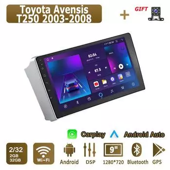 Android Carplay автомобильное радио для Toyota Avensis T250 2003-2008 мультимедийный проигрыватель головное устройство стерео GPS навигация BT WIFI 2+32 ГБ 1+16GB