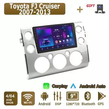 Android Carplay автомобильное радио для Toyota FJ Cruiser 2007-2013 мультимедийный проигрыватель головное устройство стерео GPS навигация BT WIFI 4+64 ГБ 1+16GB