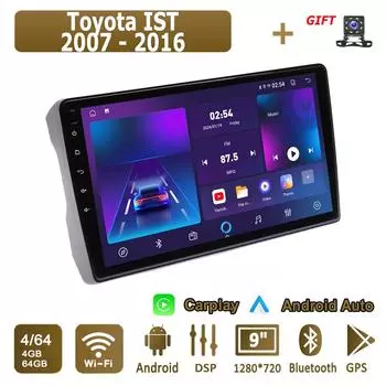 Android Carplay автомобильное радио для Toyota IST 2007 - 2016 мультимедийный проигрыватель головное устройство стерео GPS навигация BT WIFI 4+64 ГБ 1+16GB