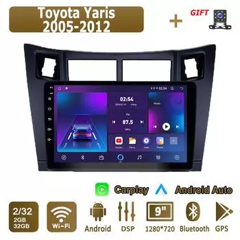 Android Carplay автомобильное радио для Toyota Yaris 2005-2012 мультимедийный проигрыватель головное устройство стерео GPS навигация BT WIFI 2+32 ГБ 1+16GB