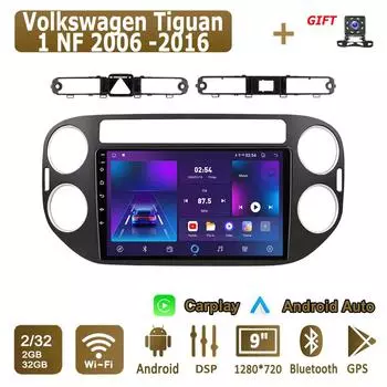 Android Carplay автомобильное радио для Volkswagen Tiguan 1 NF 2006 -2016 мультимедийный проигрыватель головное устройство стерео GPS навигация BT WIFI 2+32 ГБ 1+16GB,A