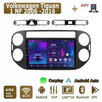 Android Carplay автомобильное радио для Volkswagen Tiguan 1 NF 2006 -2016 мультимедийный проигрыватель головное устройство стерео GPS навигация BT WIFI 4+64 ГБ 1+16GB,B