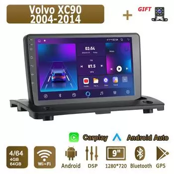 Android Carplay автомобильное радио для Volvo XC90 2004-2014 мультимедийный проигрыватель головное устройство стерео GPS навигация BT WIFI 4+64 ГБ 1+16GB